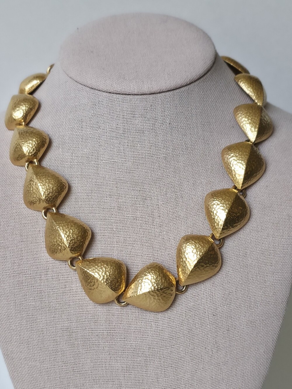 Vintage Givenchy Gold Tone Hammered Statement Necklace 1980s Choker